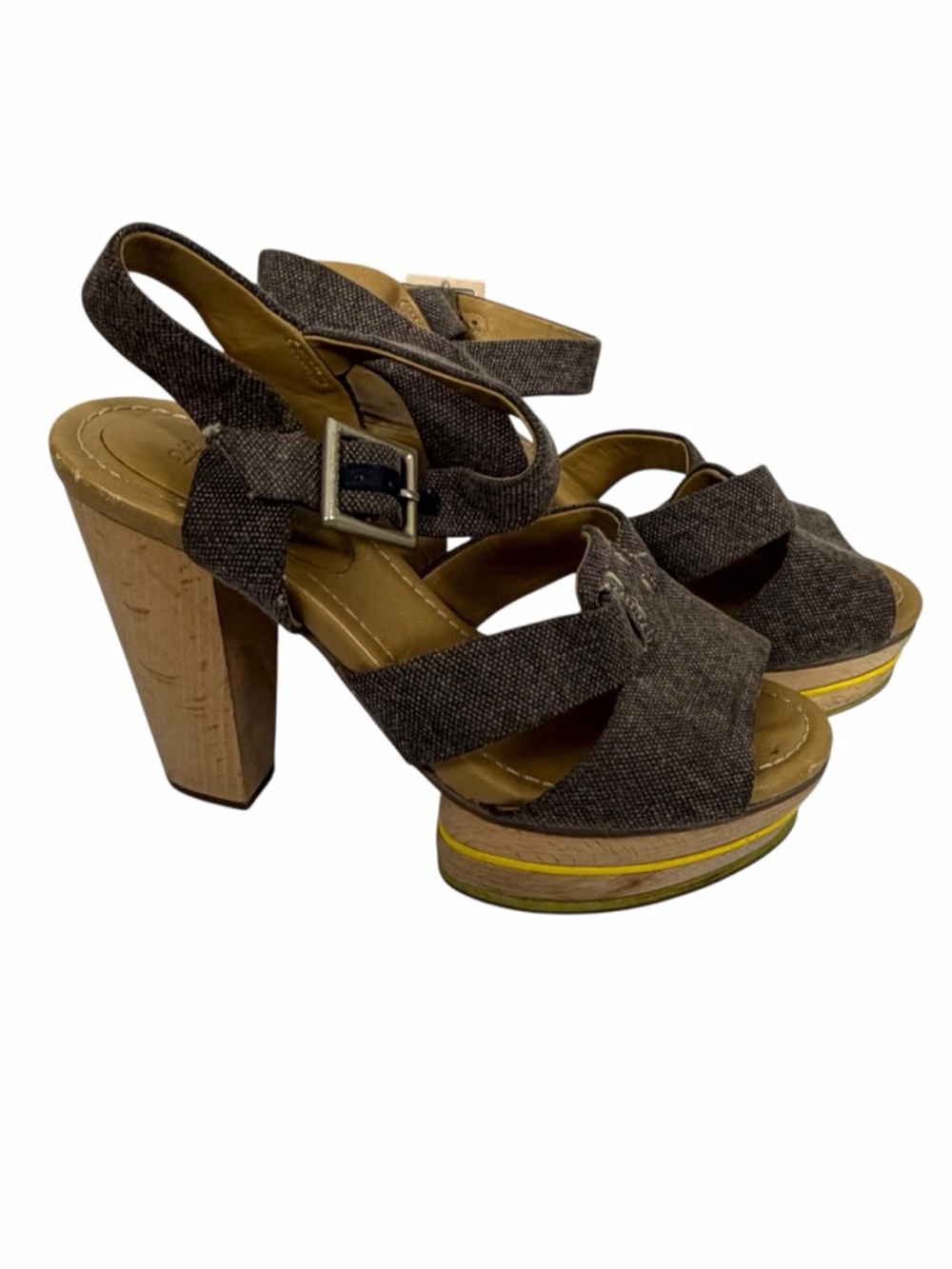 See by Chloé Canvas Platform Block Heel Sandals Size 37.5